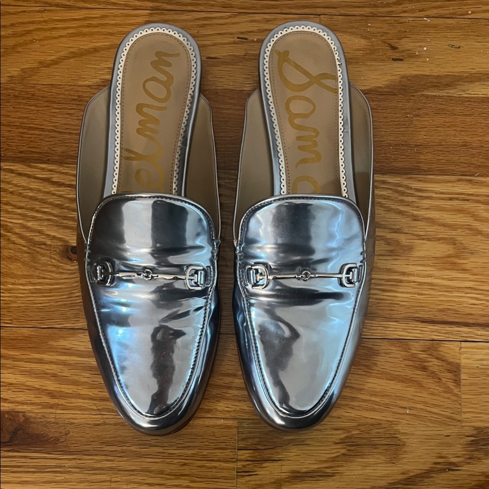 Sam Edelman Shiny Blue Silver Slip-On Loafers